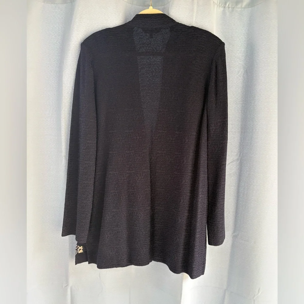 Ming Wang L navy blue white cardigan hook front career wear pit2pit 21 length 32 - Picture 5 of 7